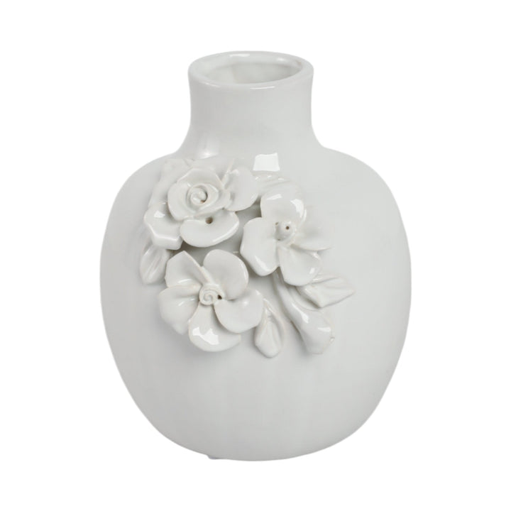 6x5" Rose Applique Bud Vase, Cream