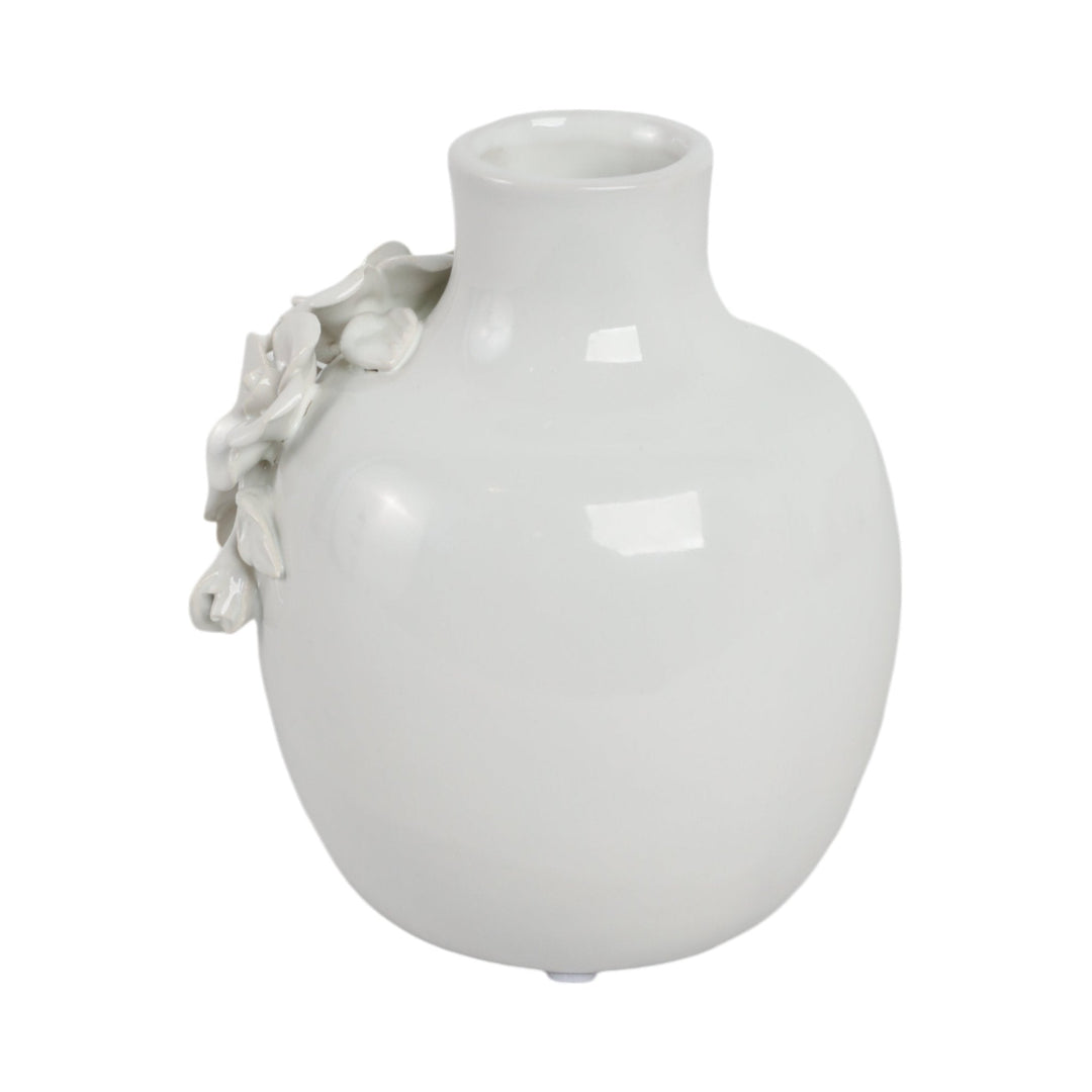 6x5" Rose Applique Bud Vase, Cream