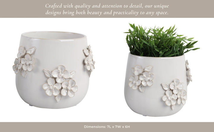 7" FLOWER BUNCHES APPLIQUE PLANTER, IVORY