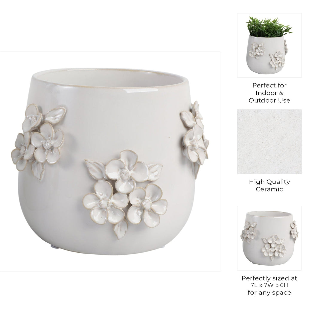 7" FLOWER BUNCHES APPLIQUE PLANTER, IVORY