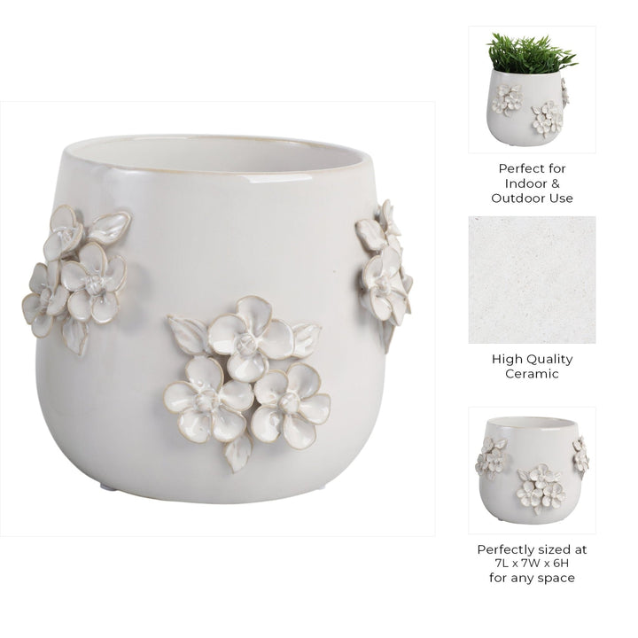 7" FLOWER BUNCHES APPLIQUE PLANTER, IVORY