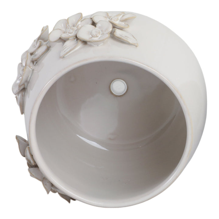 7" FLOWER BUNCHES APPLIQUE PLANTER, IVORY