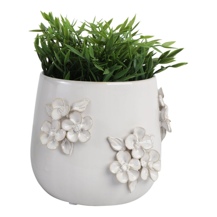 7" FLOWER BUNCHES APPLIQUE PLANTER, IVORY