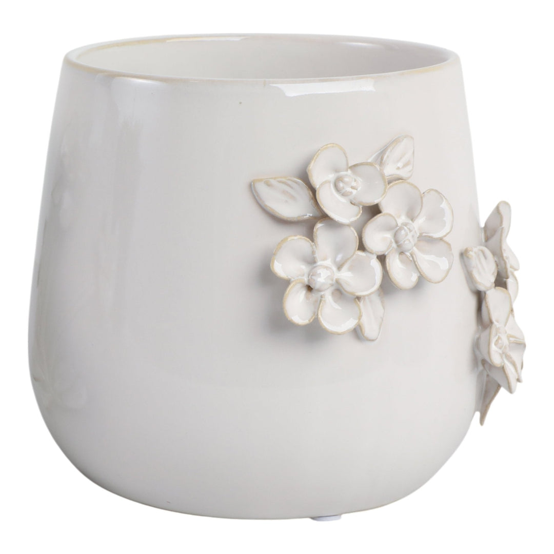 7" FLOWER BUNCHES APPLIQUE PLANTER, IVORY