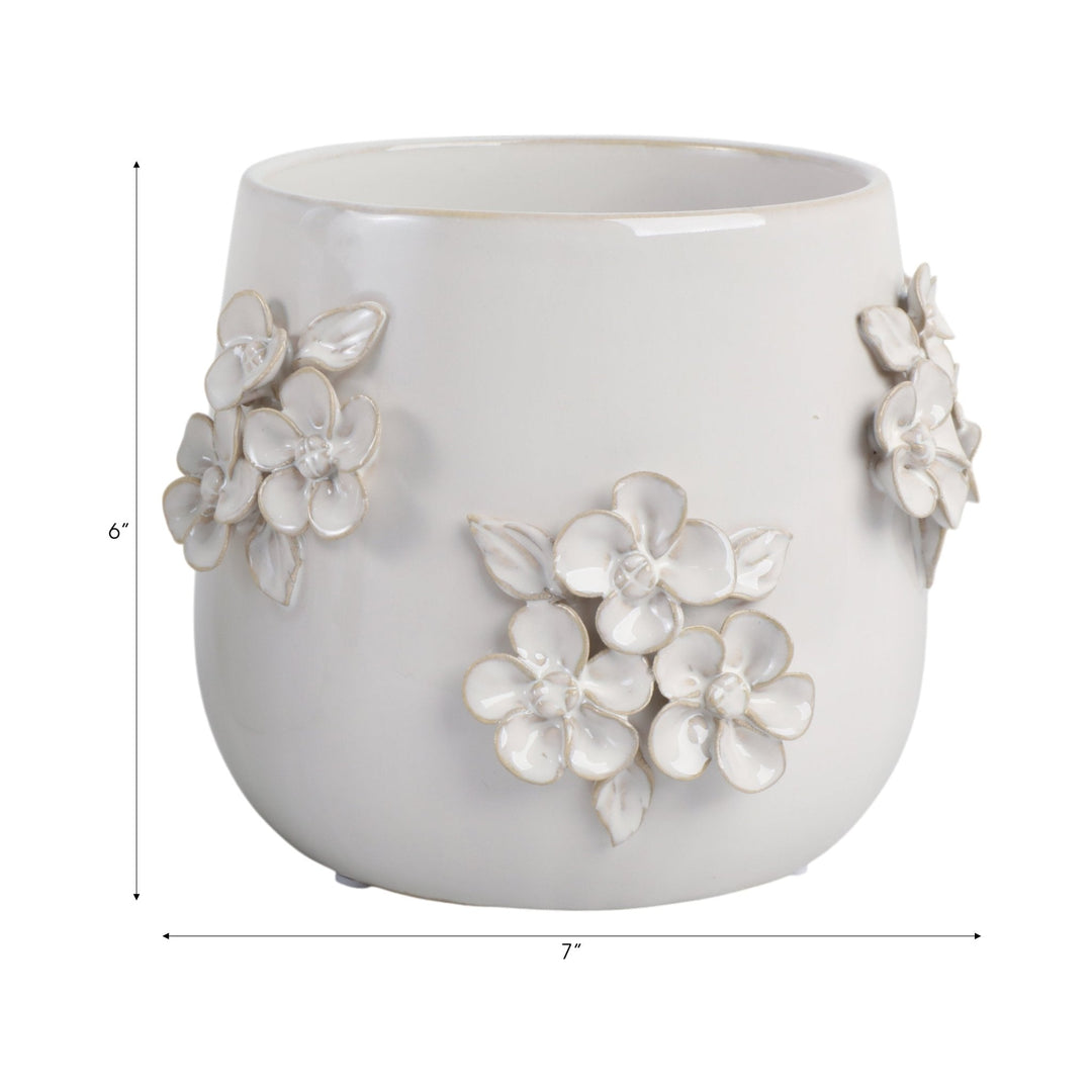 7" FLOWER BUNCHES APPLIQUE PLANTER, IVORY