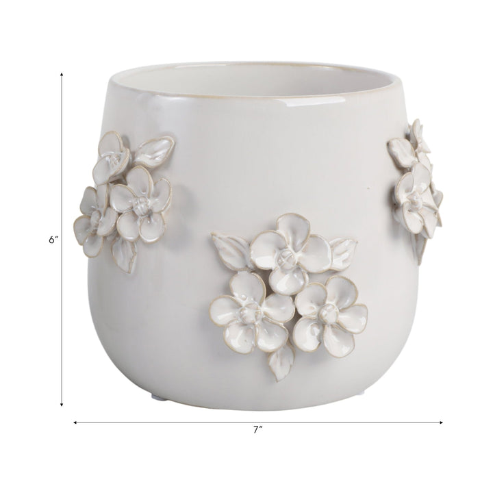 7" FLOWER BUNCHES APPLIQUE PLANTER, IVORY