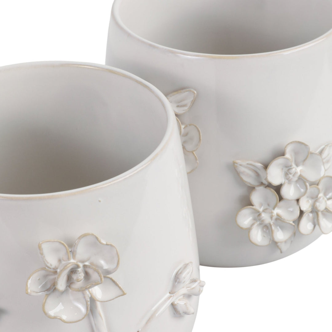 7" FLOWER BUNCHES APPLIQUE PLANTER, IVORY