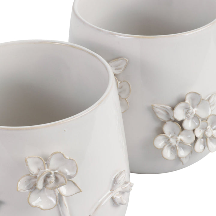 7" FLOWER BUNCHES APPLIQUE PLANTER, IVORY