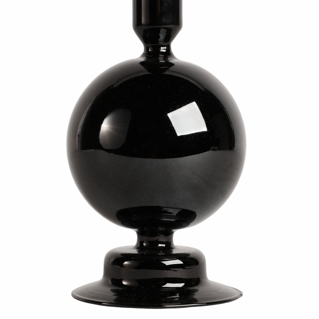 7" GLASS BUBBLE TAPER CANDLE HOLDER, BLACK