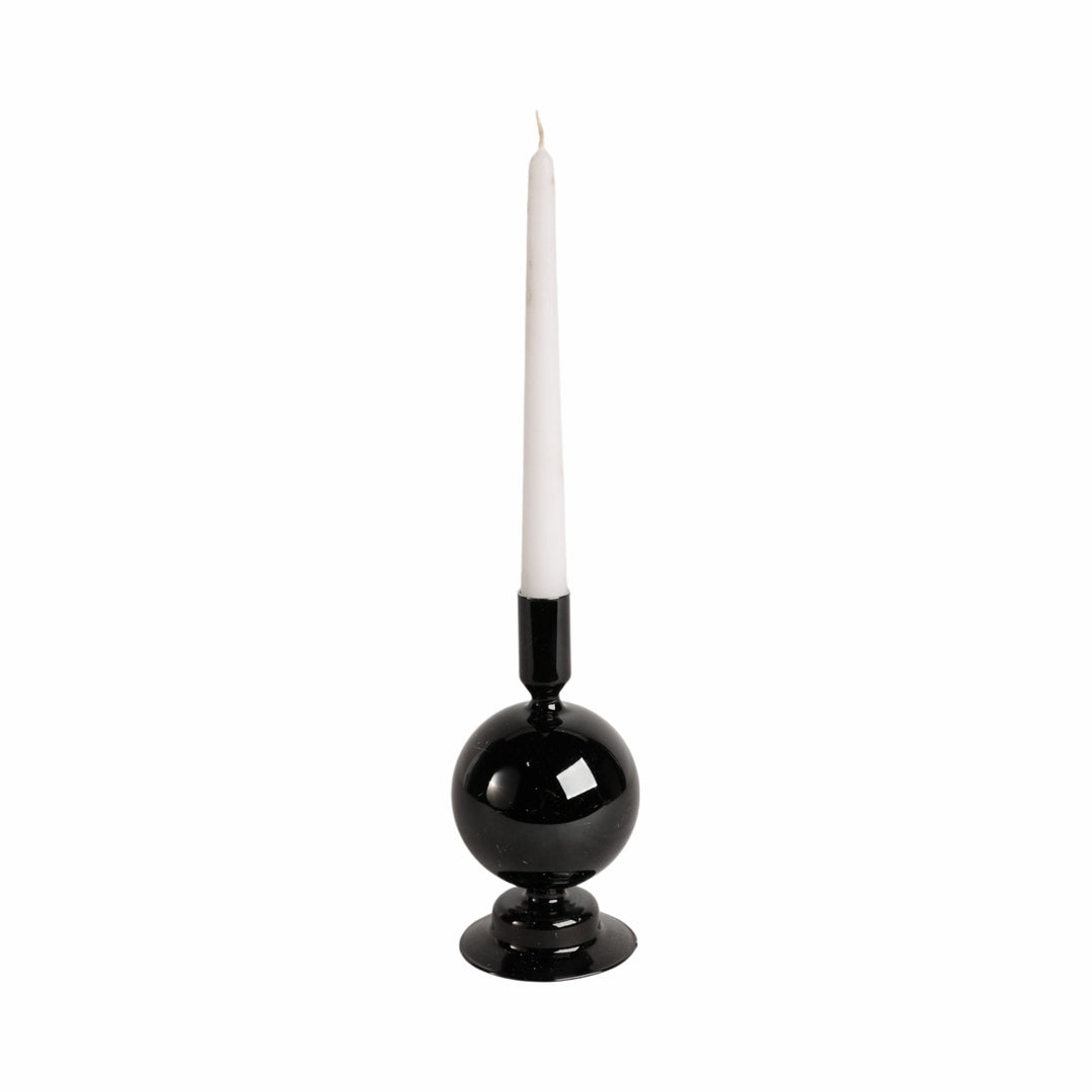 7" GLASS BUBBLE TAPER CANDLE HOLDER, BLACK