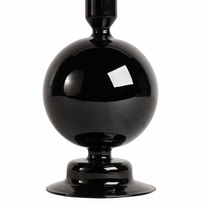 7" GLASS BUBBLE TAPER CANDLE HOLDER, BLACK