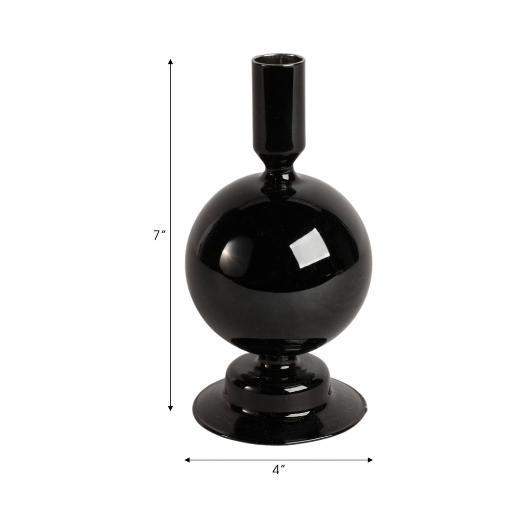 7" GLASS BUBBLE TAPER CANDLE HOLDER, BLACK