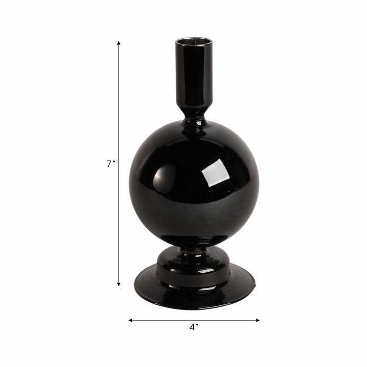 7" GLASS BUBBLE TAPER CANDLE HOLDER, BLACK