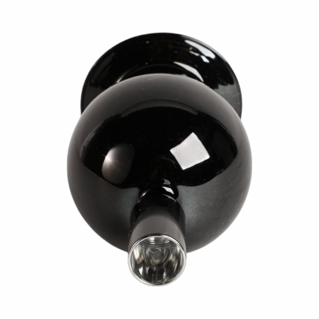 7" GLASS BUBBLE TAPER CANDLE HOLDER, BLACK