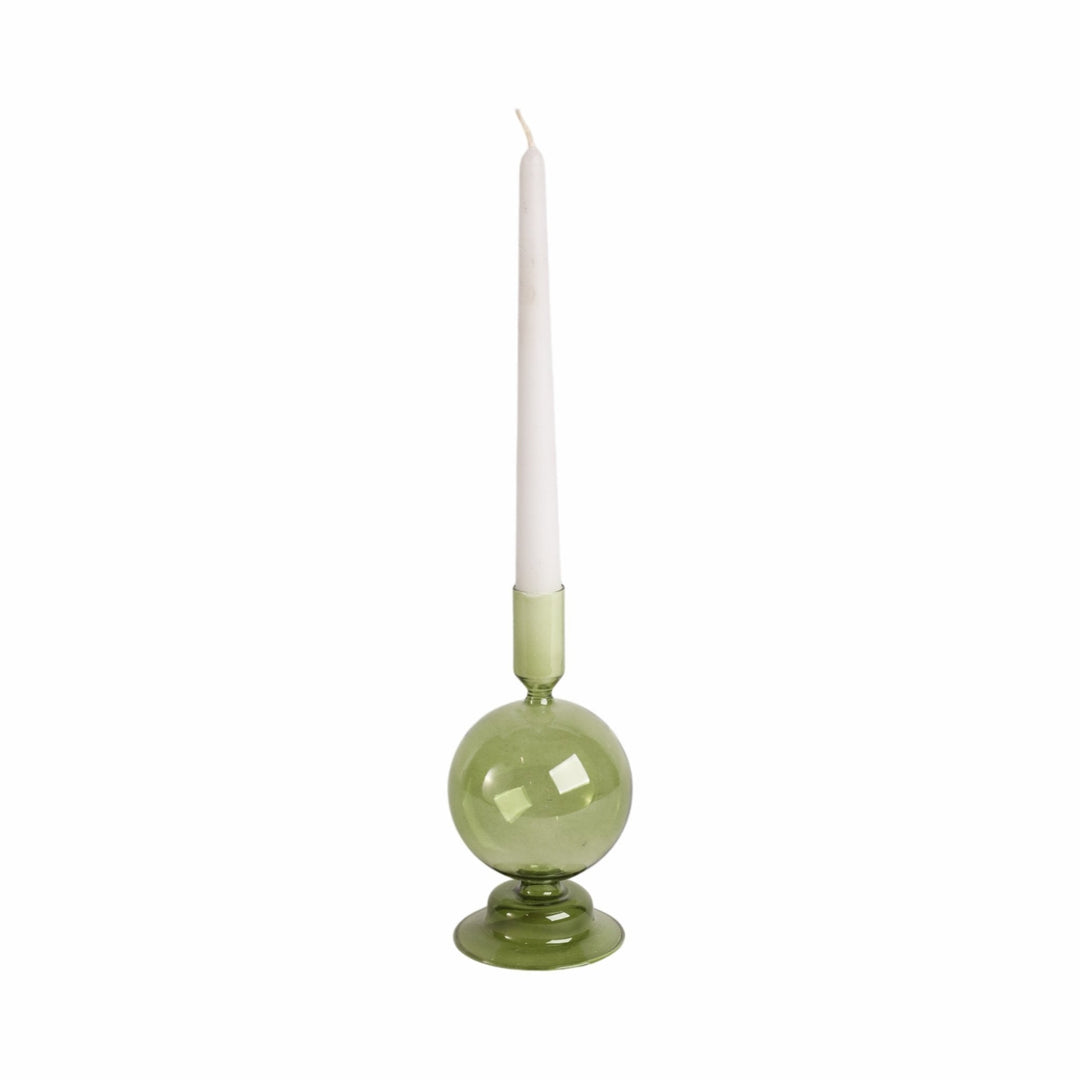 7" Glass Bubble Taper Candle Holder, Olive