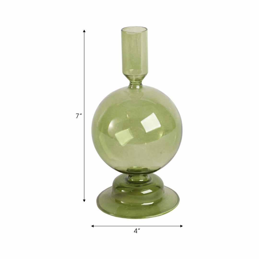 7" Glass Bubble Taper Candle Holder, Olive