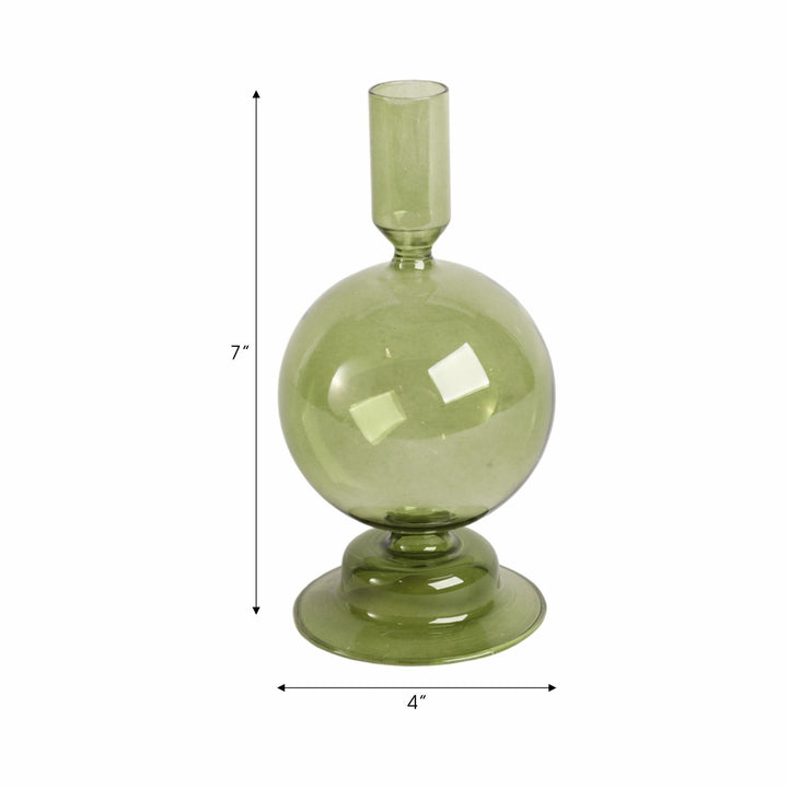 7" Glass Bubble Taper Candle Holder, Olive