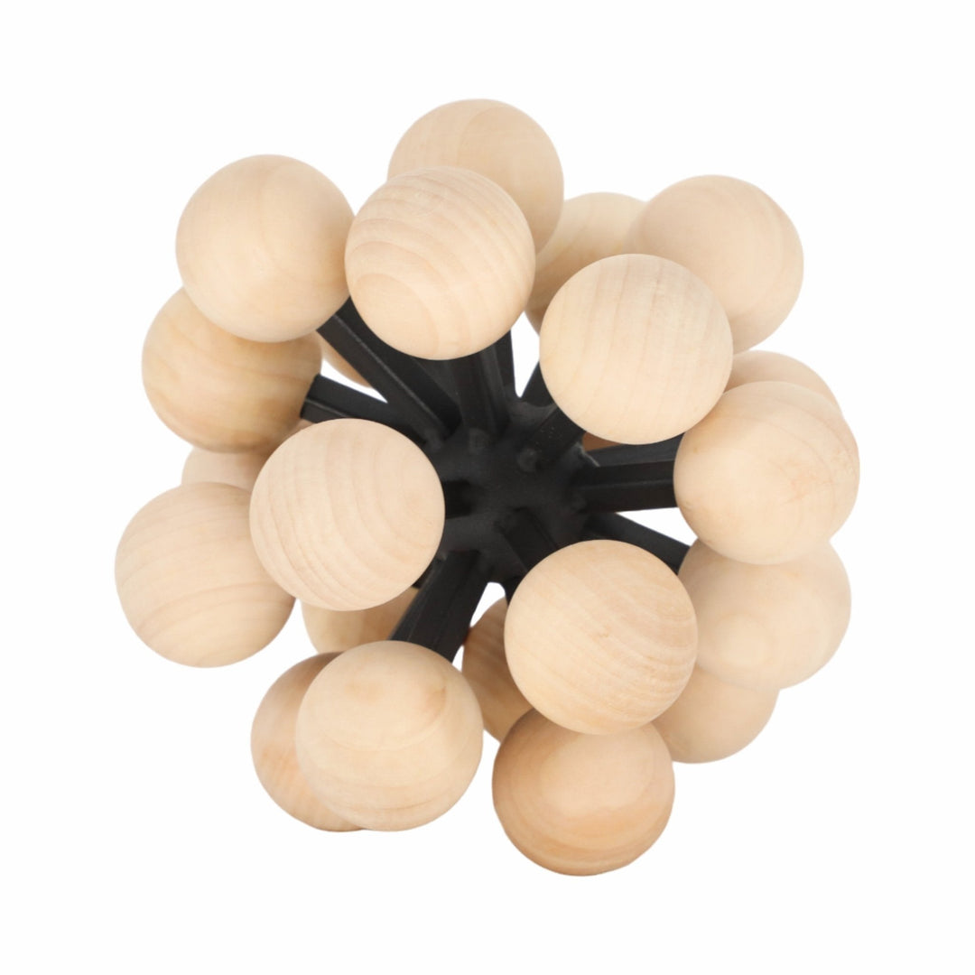 7" ORB WITH WOODEN KNOBS, BLACK/NATURAL