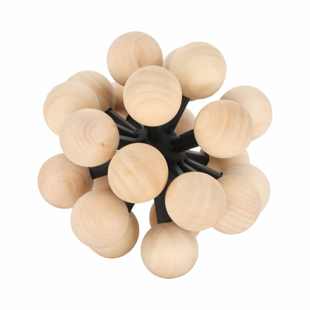 7" ORB WITH WOODEN KNOBS, BLACK/NATURAL