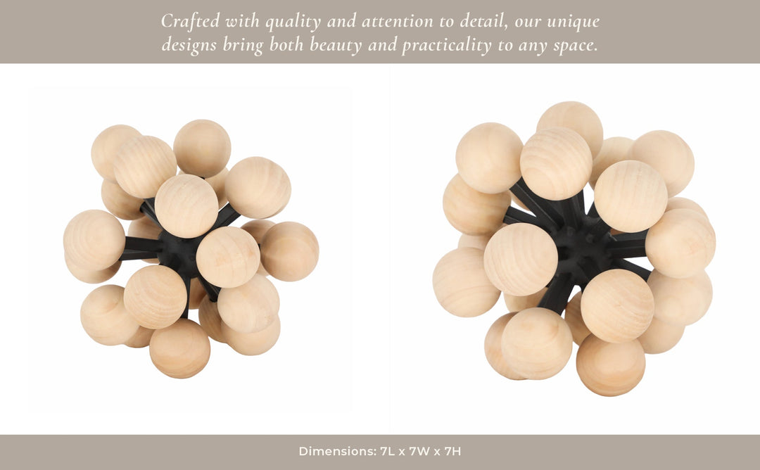 7" ORB WITH WOODEN KNOBS, BLACK/NATURAL