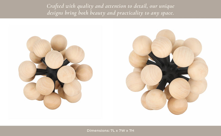 7" ORB WITH WOODEN KNOBS, BLACK/NATURAL