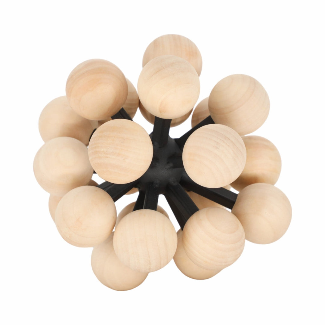 7" ORB WITH WOODEN KNOBS, BLACK/NATURAL