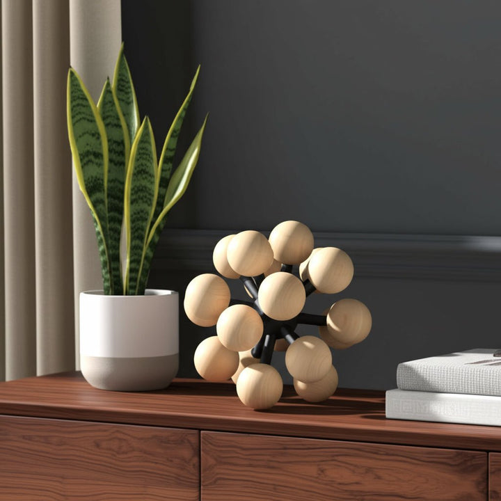 7" ORB WITH WOODEN KNOBS, BLACK/NATURAL