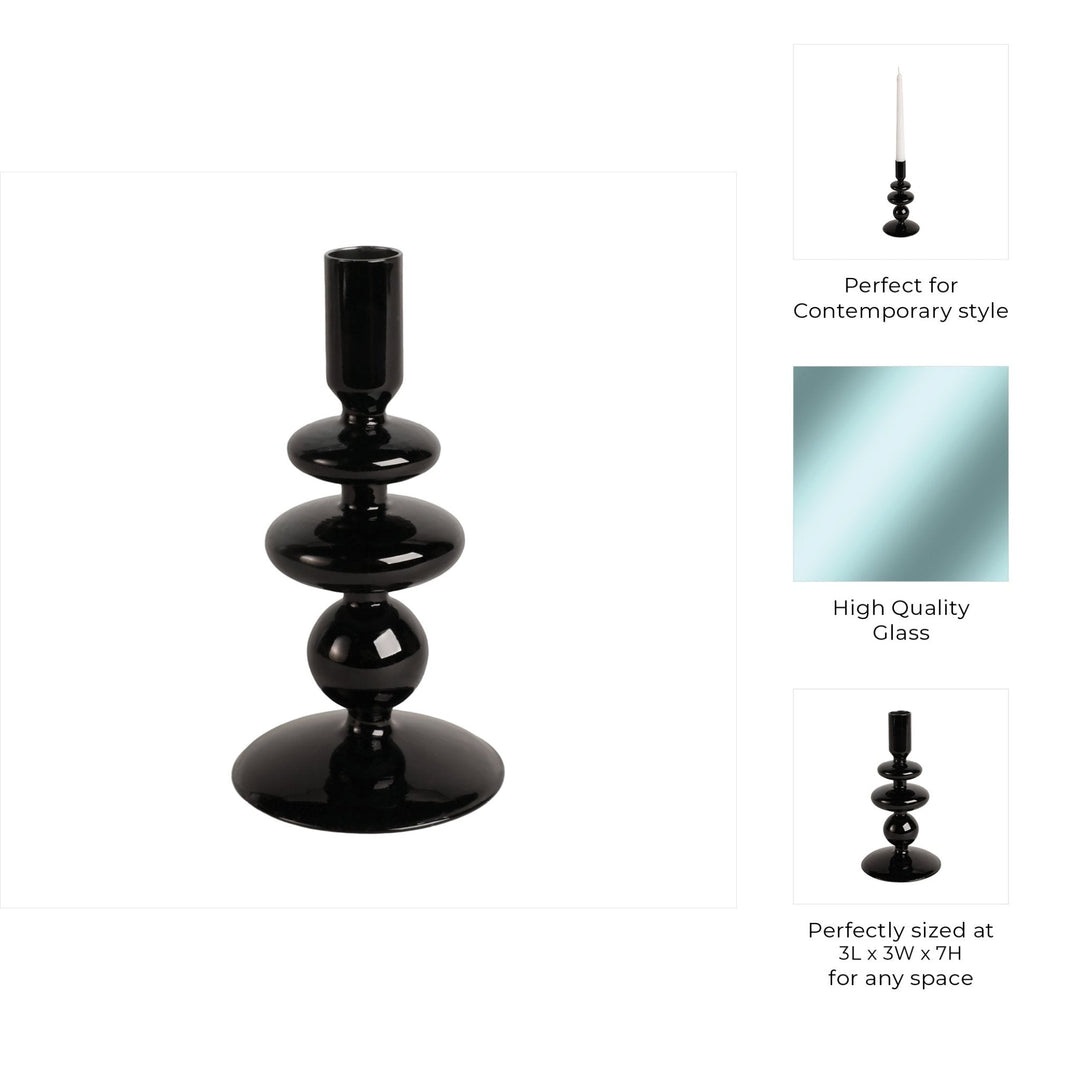 7" VINTAGE GLASS TAPER CANDLE HOLDER, BLACK