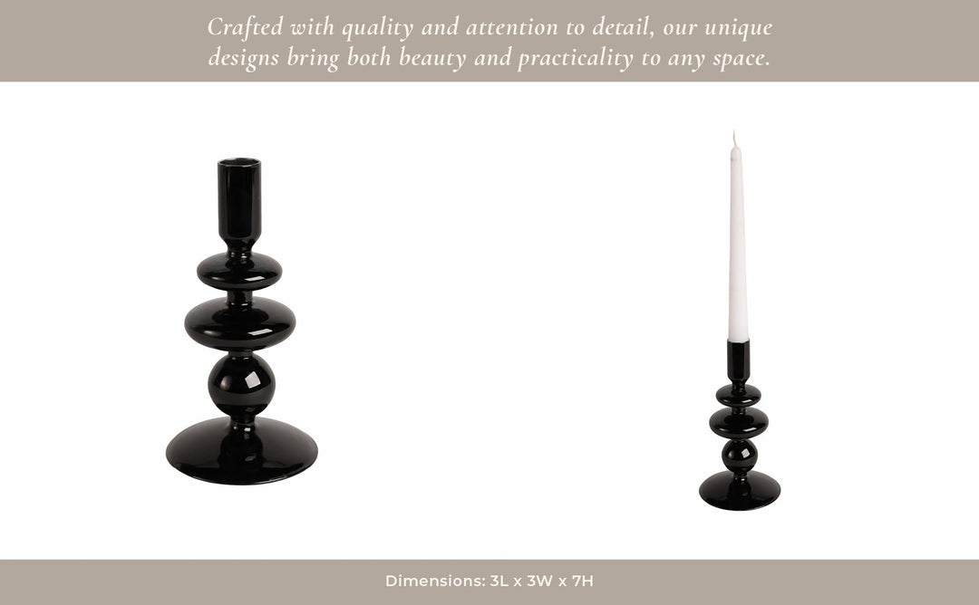 7" VINTAGE GLASS TAPER CANDLE HOLDER, BLACK