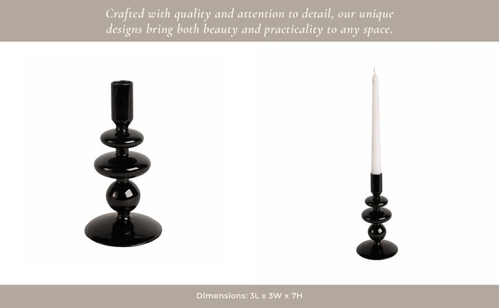 7" VINTAGE GLASS TAPER CANDLE HOLDER, BLACK