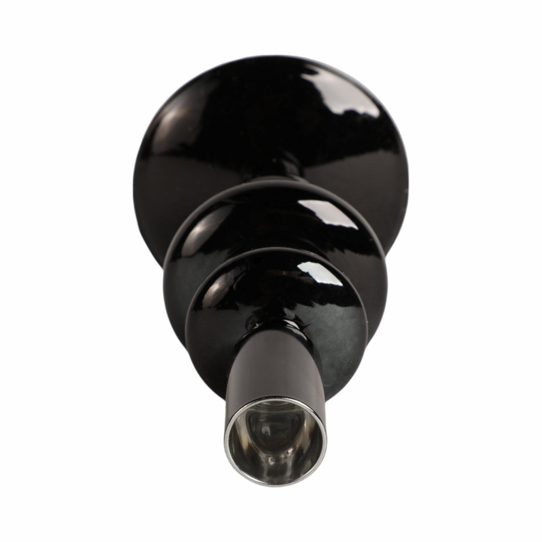 7" VINTAGE GLASS TAPER CANDLE HOLDER, BLACK