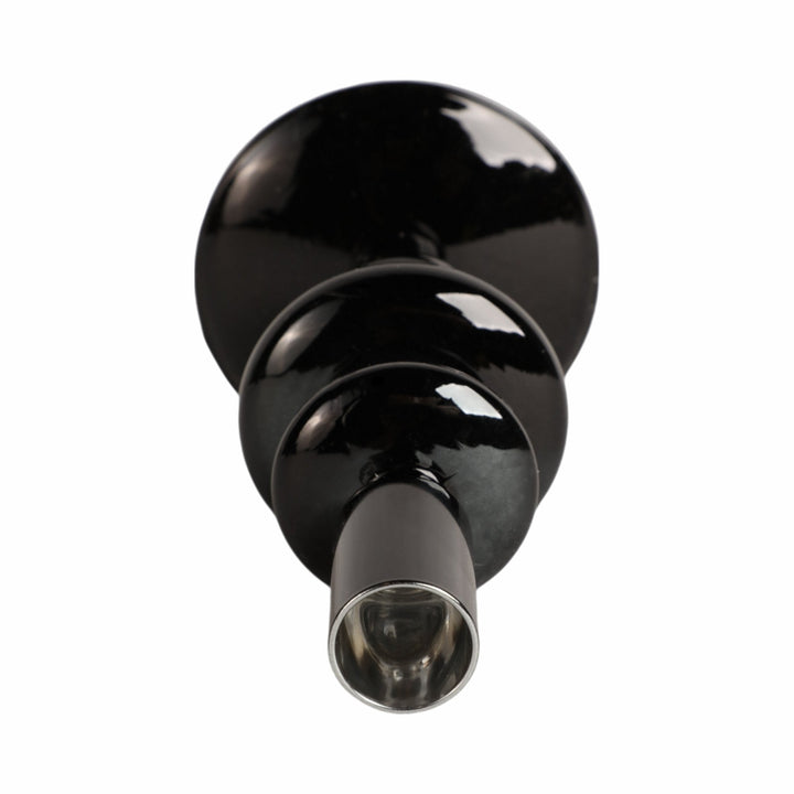 7" VINTAGE GLASS TAPER CANDLE HOLDER, BLACK