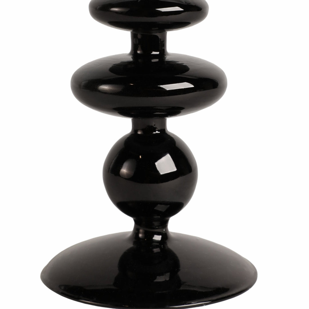 7" VINTAGE GLASS TAPER CANDLE HOLDER, BLACK