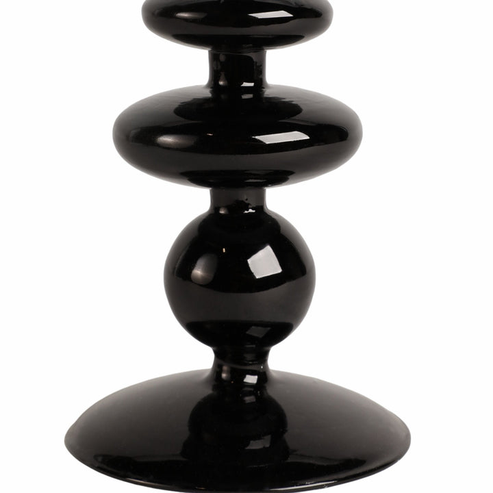 7" VINTAGE GLASS TAPER CANDLE HOLDER, BLACK