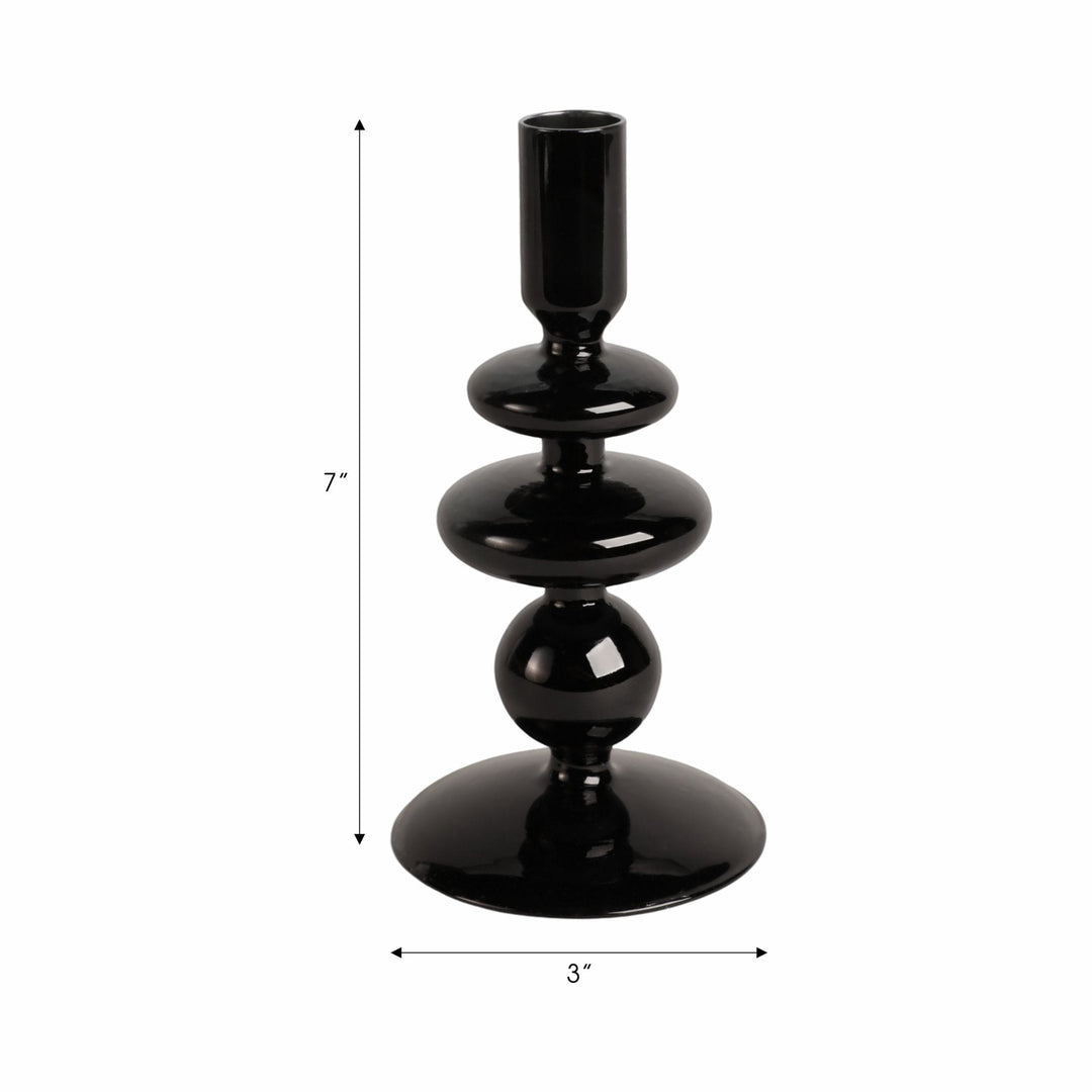 7" VINTAGE GLASS TAPER CANDLE HOLDER, BLACK