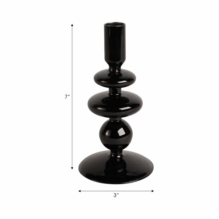 7" VINTAGE GLASS TAPER CANDLE HOLDER, BLACK