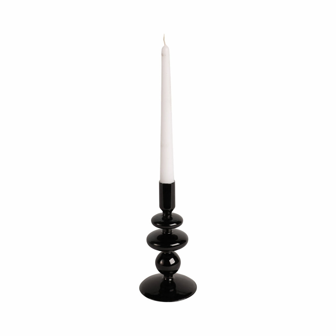 7" VINTAGE GLASS TAPER CANDLE HOLDER, BLACK