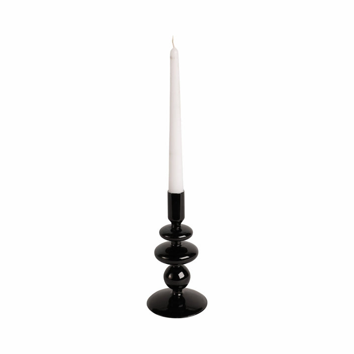 7" VINTAGE GLASS TAPER CANDLE HOLDER, BLACK