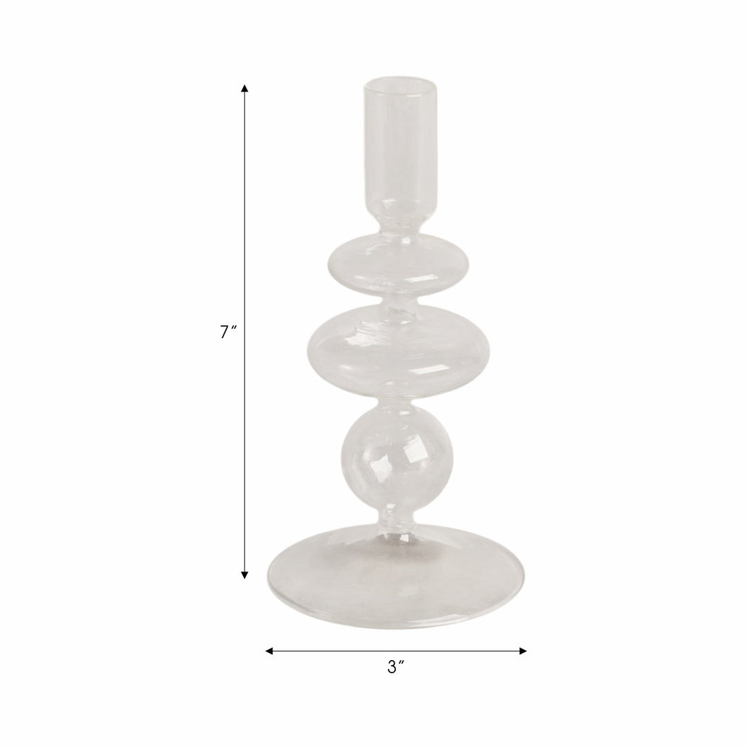7" Vintage Glass Taper Candle Holder, Clear