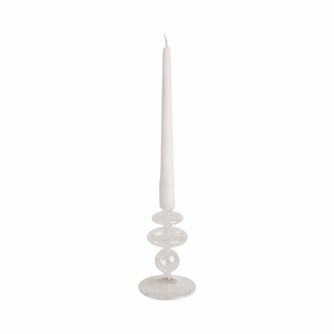 7" Vintage Glass Taper Candle Holder, Clear