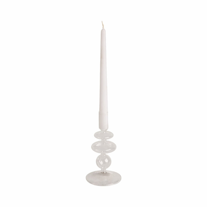 7" Vintage Glass Taper Candle Holder, Clear