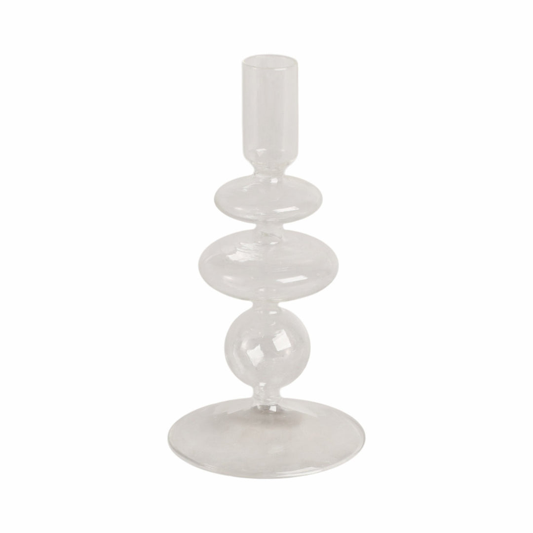 7" Vintage Glass Taper Candle Holder, Clear