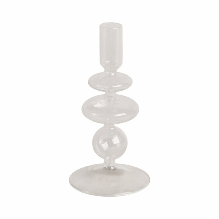 7" Vintage Glass Taper Candle Holder, Clear