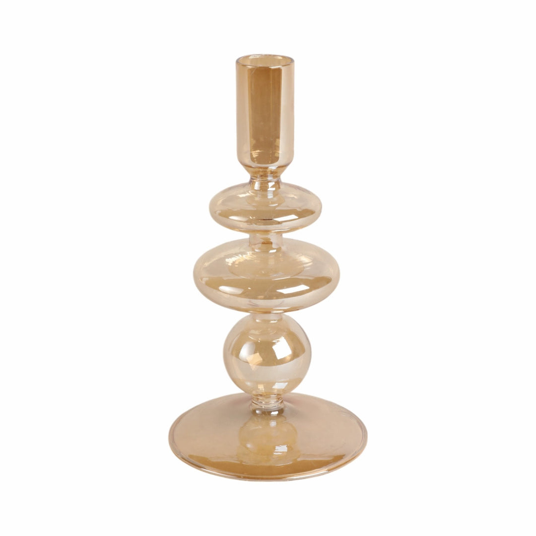 7" Vintage Glass Taper Candle Holder, Gold Luster