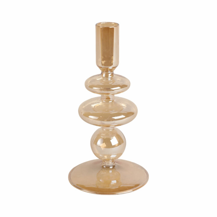 7" Vintage Glass Taper Candle Holder, Gold Luster