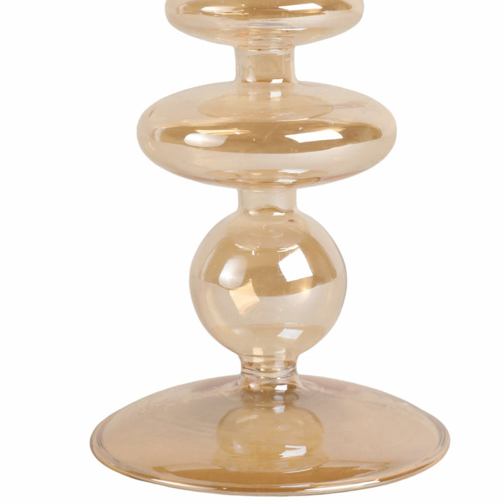 7" Vintage Glass Taper Candle Holder, Gold Luster