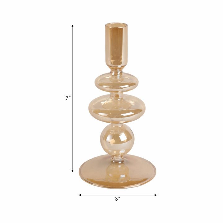 7" Vintage Glass Taper Candle Holder, Gold Luster