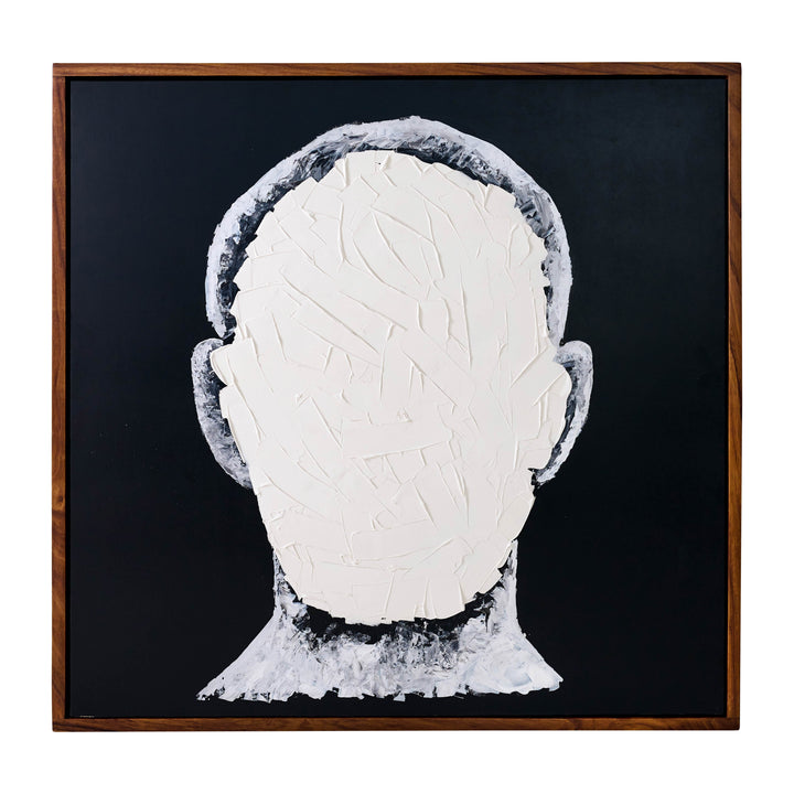 47X47, HAND PAINTED BLANK FACE MAN, IVORY/BLACK