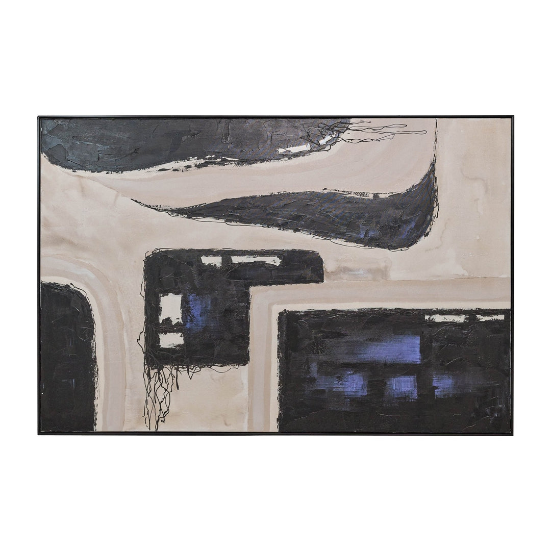 73X49 FRAMED HAND PAINTED ABSTRACT CANVAS, GRAY/BL