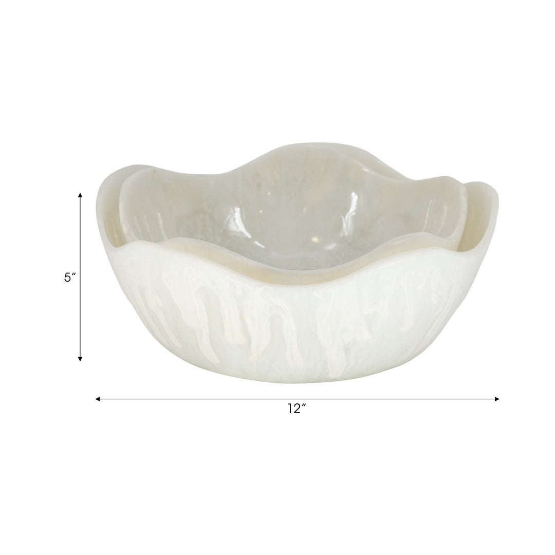 S/2 12/14" WAVY EDGED RESIN BOWLS, WHITE